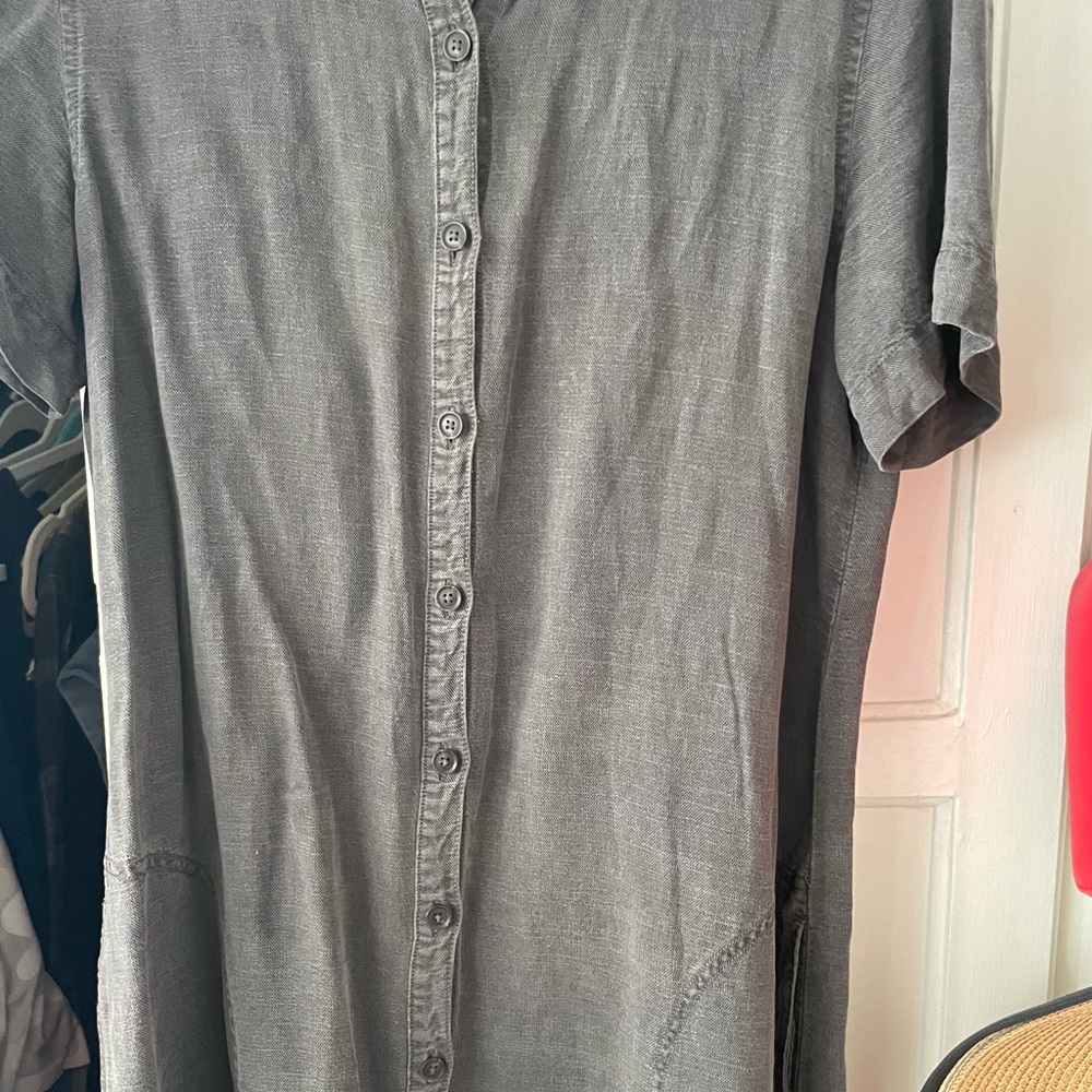 Lucky Brand Gray Button-Up Shirt Dress